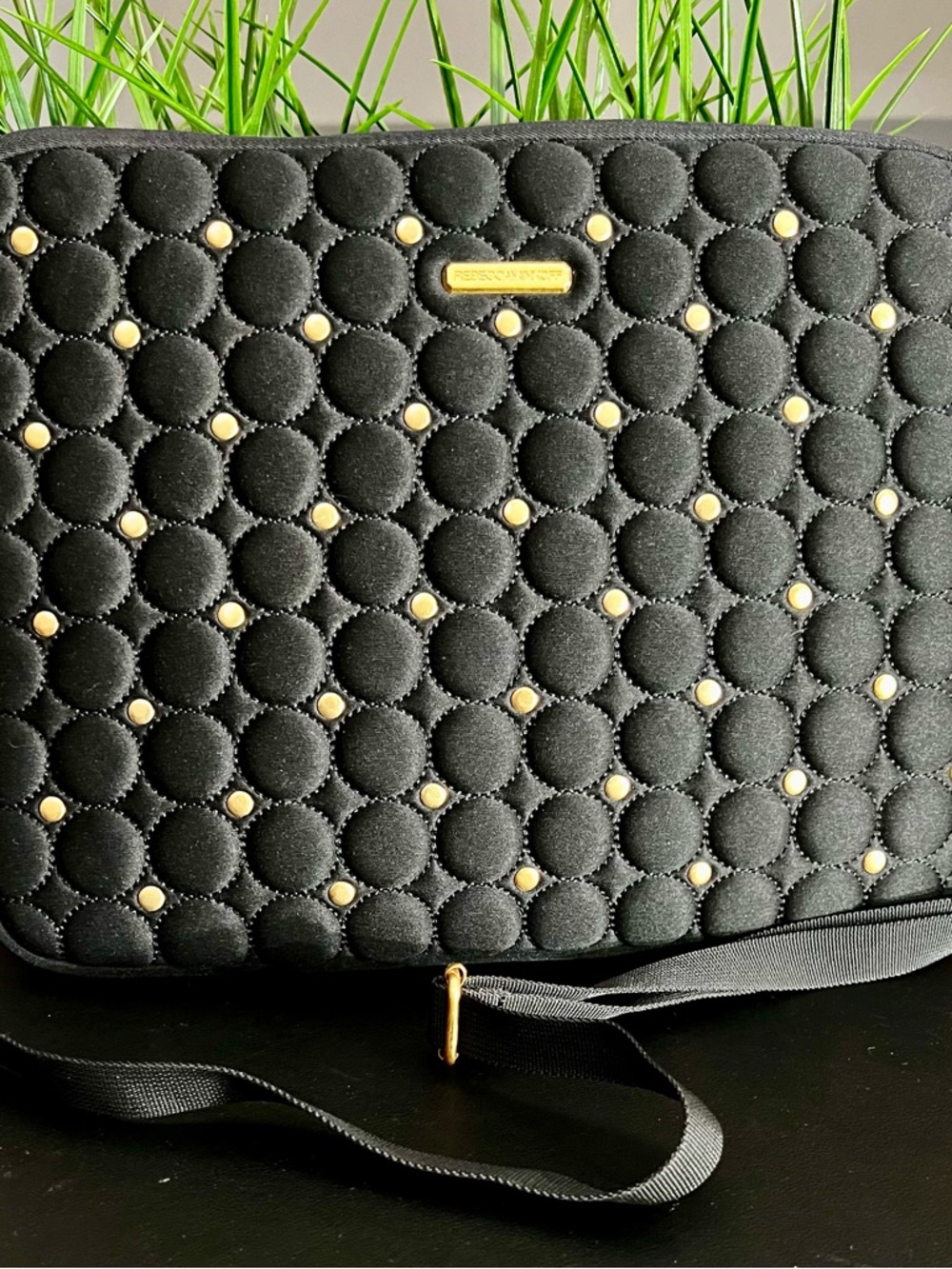 REBECCA MINKOFF Quilted Neoprene Studded Laptop & Tablet Sleeve Crossbody
